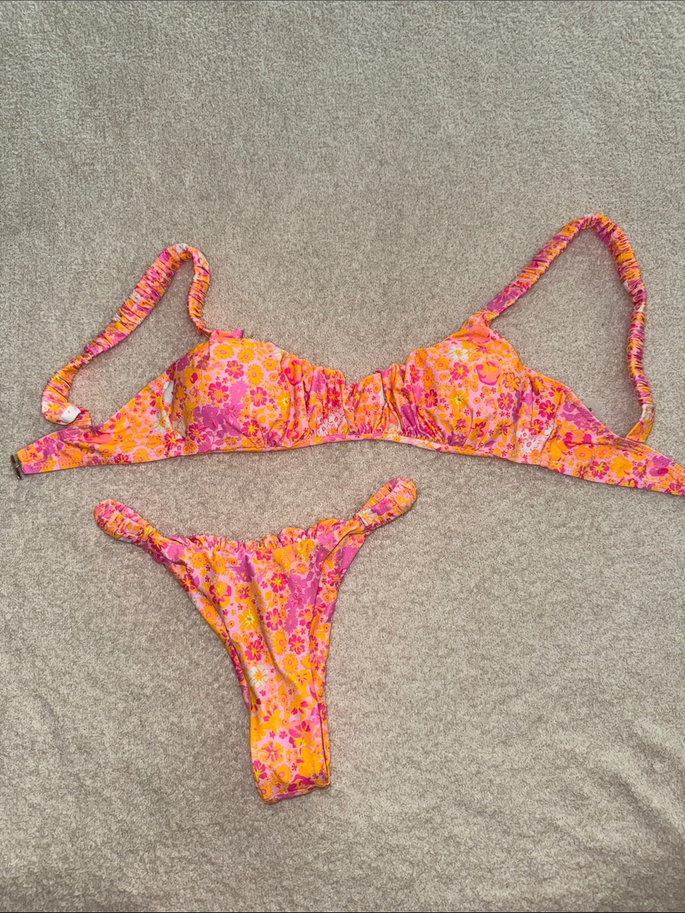 SHEIN Pink and Orange Floral Bikini Set